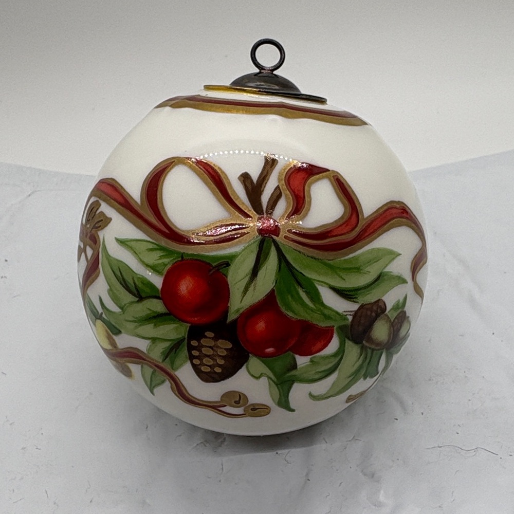 Tiffany & Co. Porcelain Ball Christmas Ornament Holly.